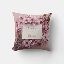 Cojín Decorativo Rama y hoja realistas de flor de cerezo rosa