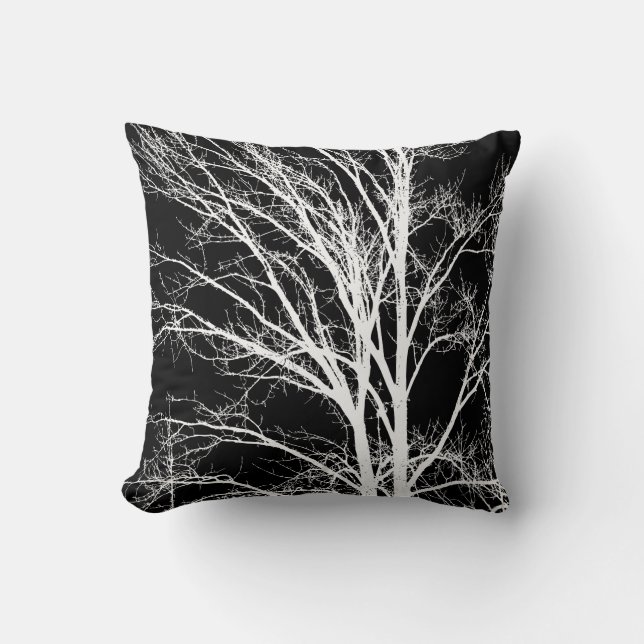 Cojín Decorativo Ramas de árbol blanco negro (Anverso)