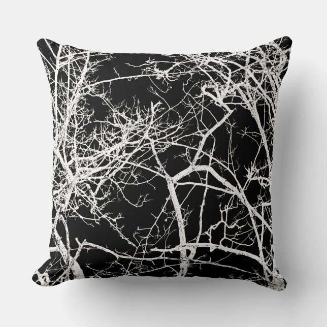Cojín Decorativo Ramas de árbol en fondo negro (Anverso)