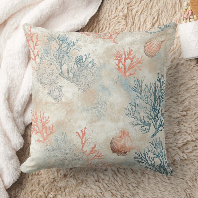Cojín Decorativo Ramas de Coral Sofisticadas - Concha Marina Suave (Manta)