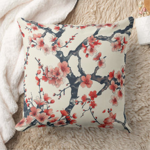 Cojín Decorativo Ramas de flor de cerezo de coral marfil floral asi