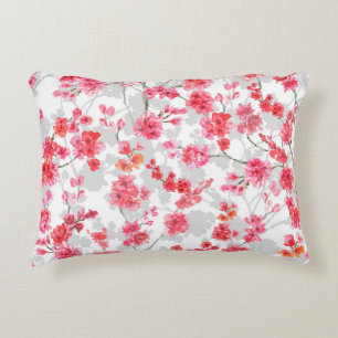 Cojín Decorativo Ramas de flores de cerezo en espalda blanca y gris
