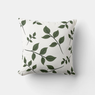 Cojín Decorativo Ramas de follaje con hojas verdes sobre blanco