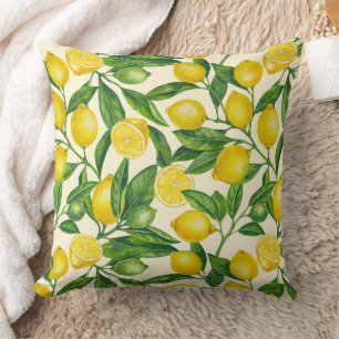 Cojín Decorativo Ramas de limón en verde y amarillo