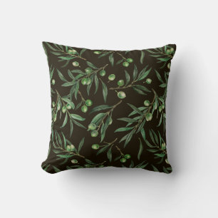 Cojín Decorativo Ramas de oliva acuarela en negro
