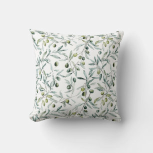 Cojín Decorativo Ramas de olivo al aguarela patrón verde neutral