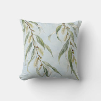 Cojín Decorativo Ramas de sauce azul niebla Botánico Acuarela