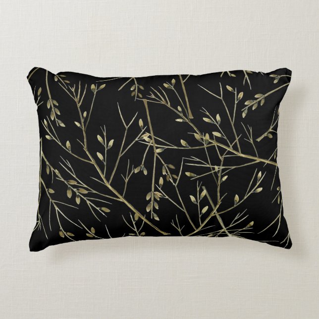 Cojín Decorativo Ramas doradas sobre negro (Anverso)