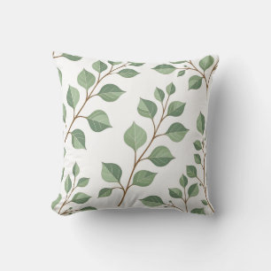 Cojín Decorativo Ramas frondosas de color verde salvia en acuarela