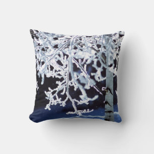 Cojín Decorativo Ramas heladas de abedul copo de nieve