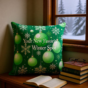 Cojín Decorativo Ramas verdes y copos de nieve
