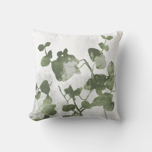 Cojín Decorativo Ramas y hojas botánicas de salvia oliva verde