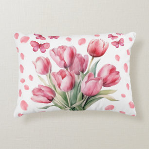 Cojín Decorativo Ramillete de tulipanes elegantes al aguarela pétal