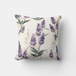 Cojín Decorativo Ramilletes de lavanda Botánico acuarela Floral púr