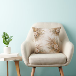Cojín Decorativo Ramo Botánico Boho Rosa Crema Elegante
