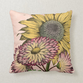 Cojín Decorativo Ramo botánico del vintage en rosa