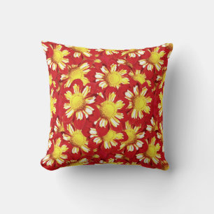 Cojín Decorativo Ramo de Dahlia - rojo y blanco con amarillo