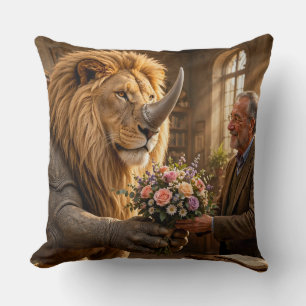 Cojín Decorativo Ramo de flores de león rinoceronte