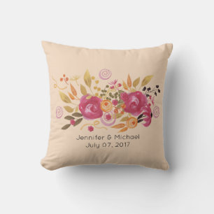 Cojín Decorativo Ramo de flores rosadas y naranjas sobre fondo de m