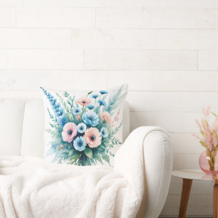 Cojín Decorativo "Ramo de flores silvestres Blue & Blush Almohadó
