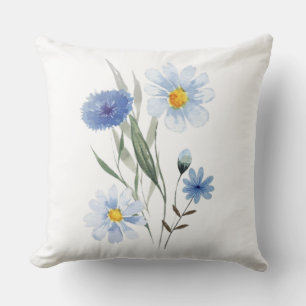 Cojín Decorativo Ramo de flores silvestres botánicas azules   Acuar