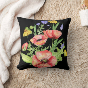 Cojín Decorativo Ramo de flores silvestres botánicos Arte acuarela