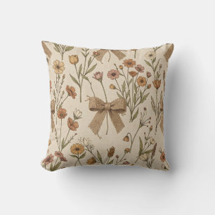 Cojín Decorativo Ramo de flores silvestres rústicas con lazos de ar