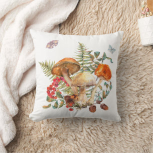 Cojín Decorativo Ramo de hongos botánicos acuarela