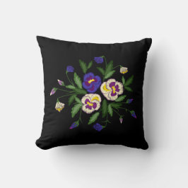Cojín Decorativo Ramo de Pensamientos Bordados Morado Azul Blanco
