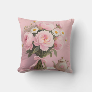 Cojín Decorativo Ramo de Peonías Rosadas Margaritas