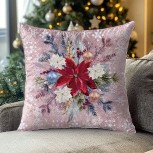 Cojín Decorativo Ramo de poinsettia rosa Navidad Rosado
