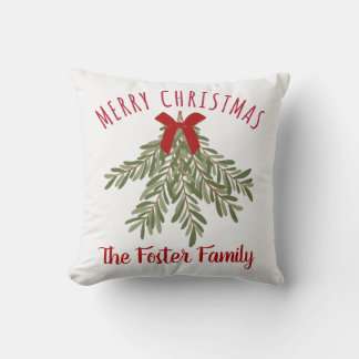 Cojín Decorativo Ramo de Romero Nombre de Familia Feliz Navidad