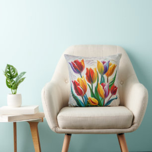 Cojín Decorativo Ramo de Tulipanes Arcoíris