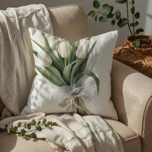 Cojín Decorativo Ramo delicado de tulipanes blancos en acuarela