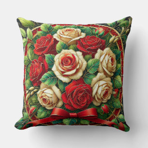 Cojín Decorativo Ramo elegante de rosas rojas y blancas