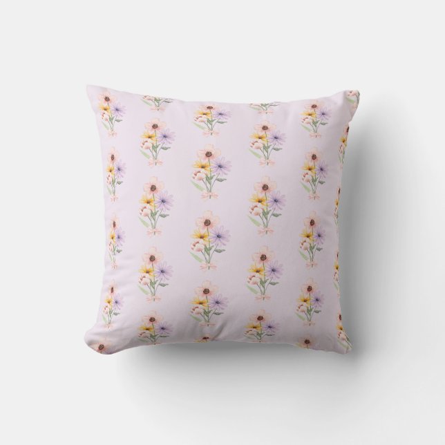 Cojín Decorativo Ramo floral acuarela femenino preppy (Anverso)