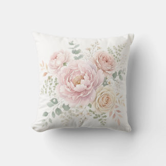 Cojín Decorativo Ramo floral acuarela rosa rubor y champán