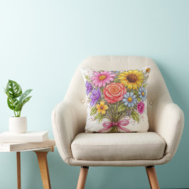 Cojín Decorativo Ramo Floral - Arte de Estilo Garabateado