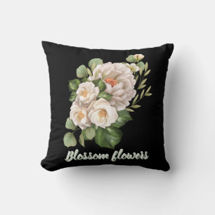 Cojín Decorativo Ramo floral blanco elegante con hojas verdes