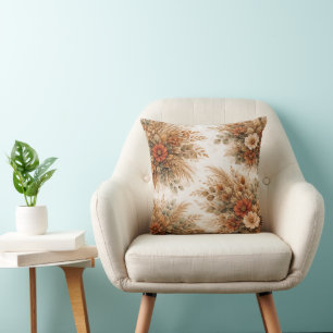 Cojín Decorativo Ramo Floral Boho Otoñal Neutro Cálido