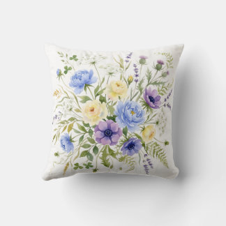 Cojín Decorativo Ramo Floral de Prado Salvaje Acuarela