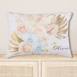 Cojín Decorativo Ramo Floral Tropical Bonito Monogramado
