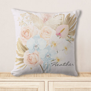 Cojín Decorativo Ramo Floral Tropical Bonito Monogramado