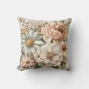 Cojín Decorativo Ramo Floral Vintage con Flores de Colores Suaves