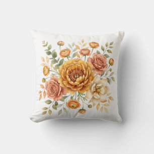 Cojín Decorativo Ramo Floral Vintage Ocra y Rosa 