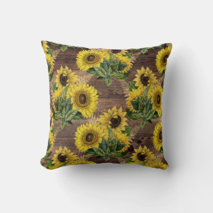 Cojín Decorativo Ramo Rústico de Girasoles Floral Vintage de Granja
