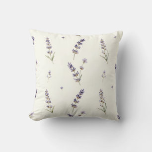 Cojín Decorativo Ramos de lavanda en acuarela Patrón floral delicad