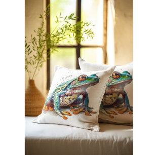 Cojín Decorativo Rana acuarela de tonos joya