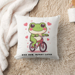 Cojín Decorativo Rana Adorable Montando Bicicleta Regalo Divertid