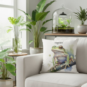 Cojín Decorativo Rana arborícola acuarela linda, personalizada